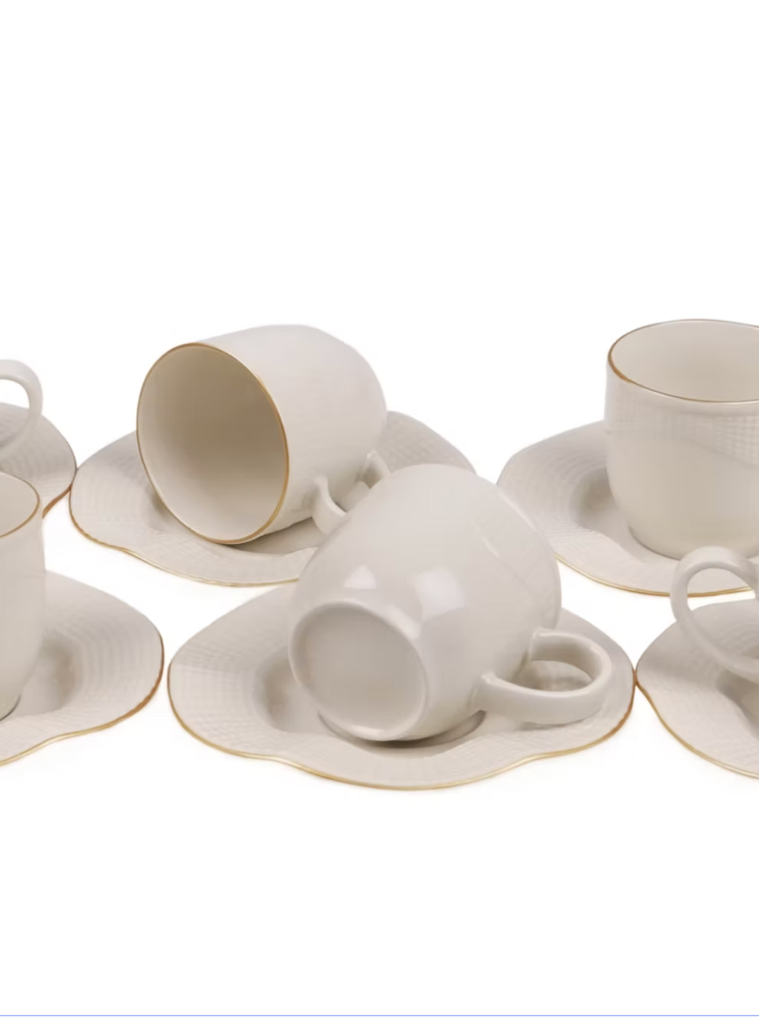 Chez Lorraine Juego de 6 tazas con platillos Crema y Oro